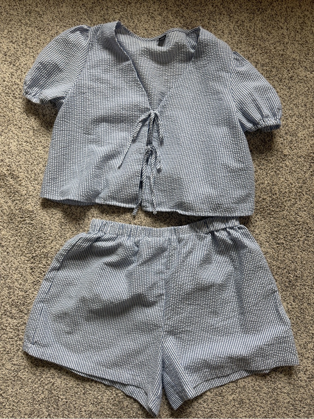 Blue and White Striped Two-Piece Set size L